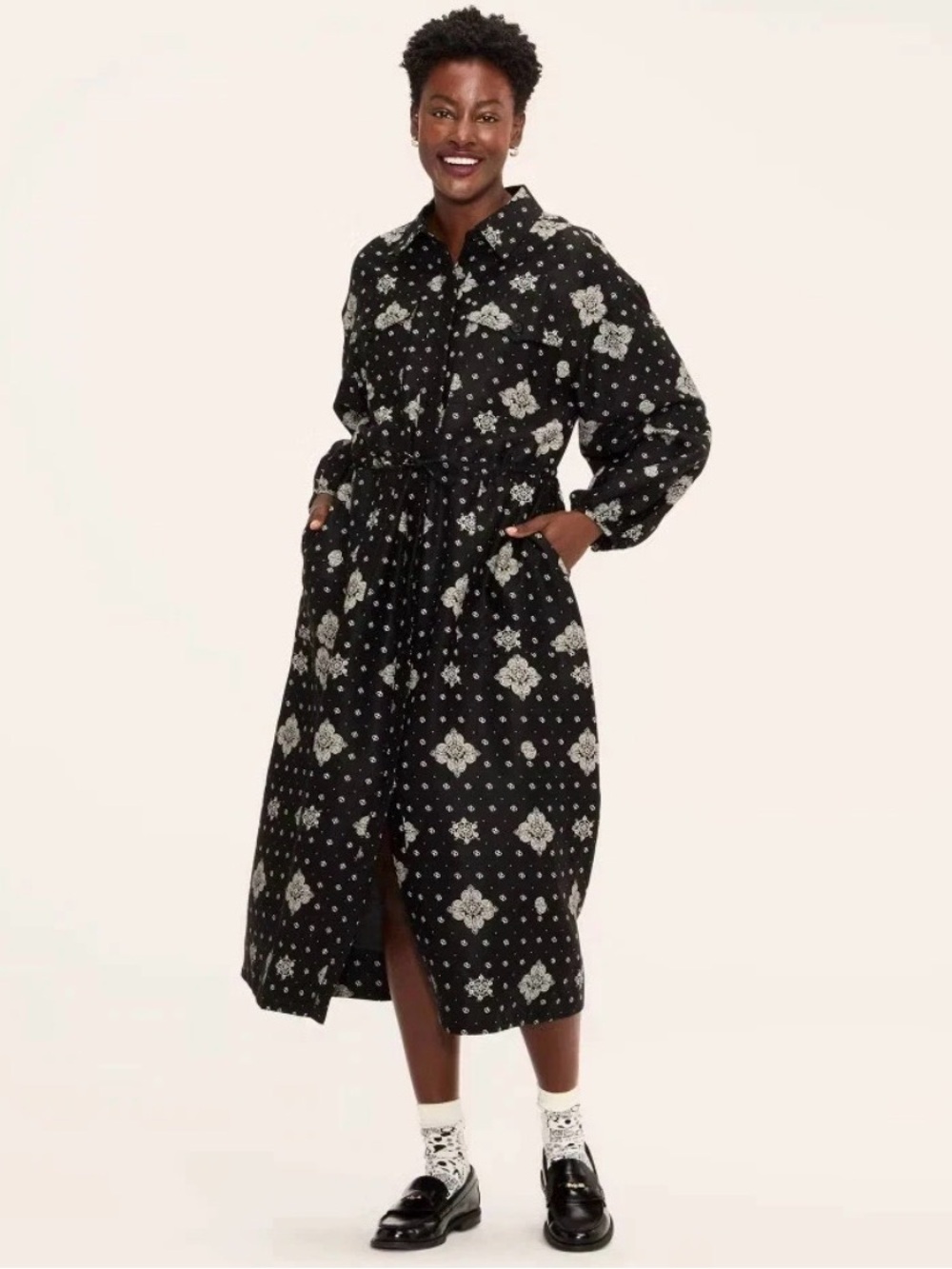 Woolrich x Target Black Bandana Button-Up Shirtdress in Size Small PTP 19”